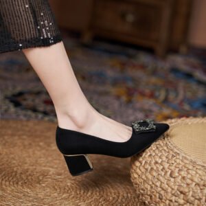 Women's New Chunky Heel Square Buckle High Heel Shoes