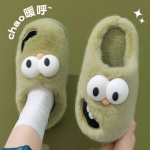 Female Warm Indoor Cartoon Big Eye Dog Cotton Slippers