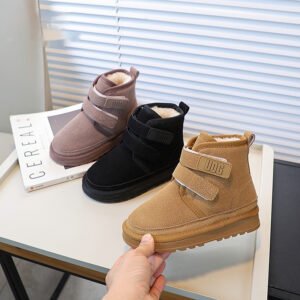 Fleece-lined Thick Snow Boots Girls' Double Velcro Ankle Boots
