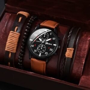 Single Calendar Fake Three Eye Canvas Quartz Watch Bracelet Set