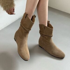 French Retro Autumn And Winter New Frosted High Sleeve Western Cowboy Boot Women