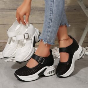 Comfortable Breathable Hollow Buckle Thick Bottom Wedge Casual Shoes