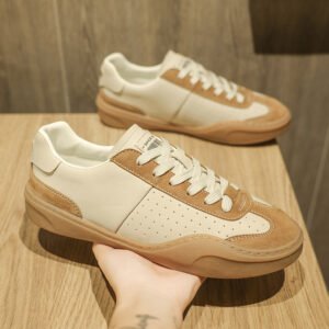 Stitching Contrast Color Genuine Leather Platform Flat Casual Board Shoes