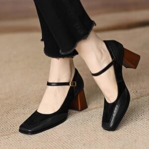 Square Toe High Heel Vintage Mary Jane Shoes With Buckle