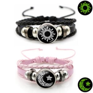 Luminous Sun And Moon Lovers Couple Leather Bracelet