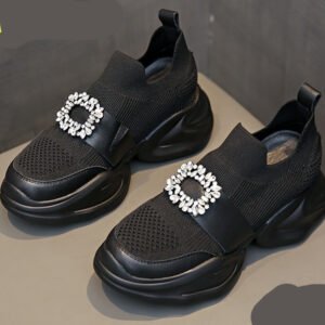 Rhinestone Square Buckle Breathable Mesh Casual Baotou Half Slippers