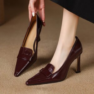 Pointed-toe Authentic Leather Pumps Women's Stiletto Heels