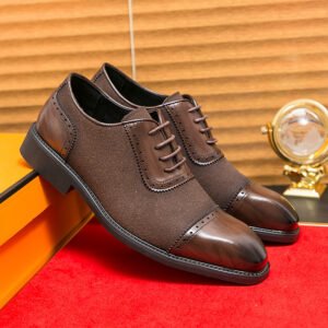 Men's Thick-soled Raised Round Toe Lace-up Business Leather Shoes