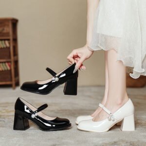 Mary Jane Shoes Women's Round Head Chunky Heel Plus Size High Heels