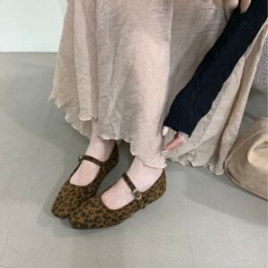 Vintage Suede Black Leather Flat Shoes Women's Buckle Comfortable Soft Bottom