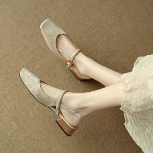 Retro Square Toe Chunky Heel Low-cut New Chinese Style Closed Toe Sandals