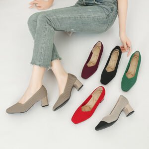 Women's Thick Head Stiletto Knitted Shoes Comfortable And Breathable For Commuting Versatile