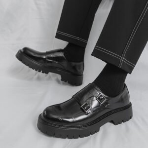 Men's Thick Bottom Horsebit Buckle Slip On Loafers Big Head Leather Shoes